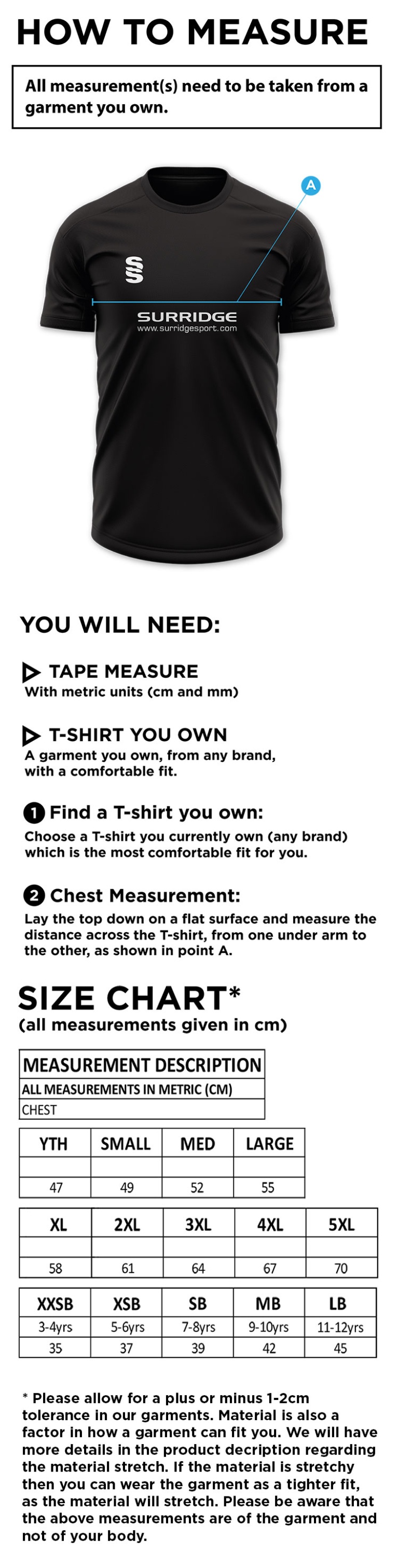 Rockcliffe CC - Blade Training Shirt - Size Guide