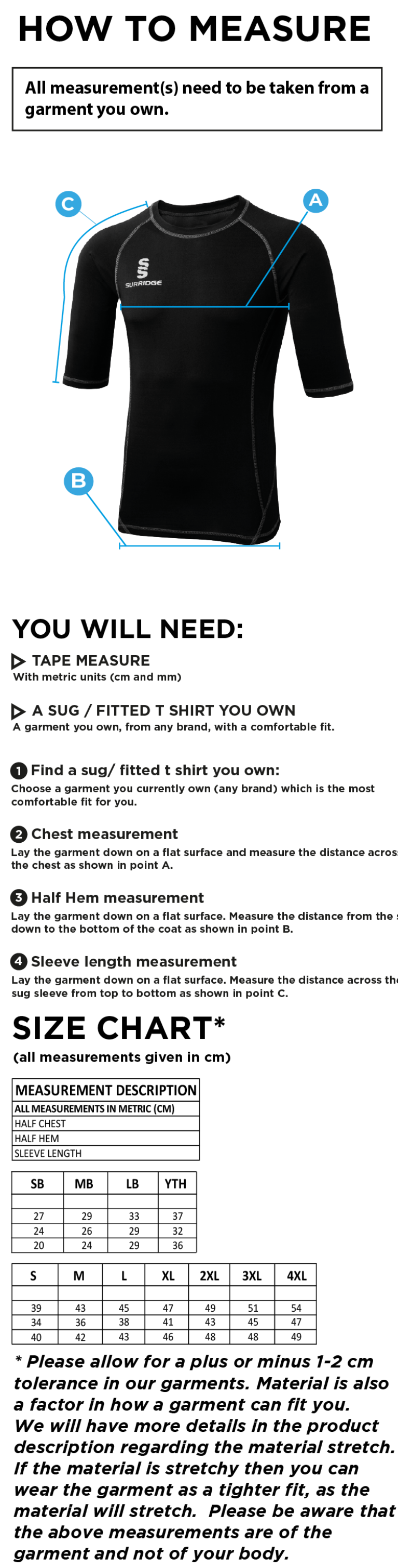 Rockcliffe CC - Premier Short Sleeve Sug - Size Guide
