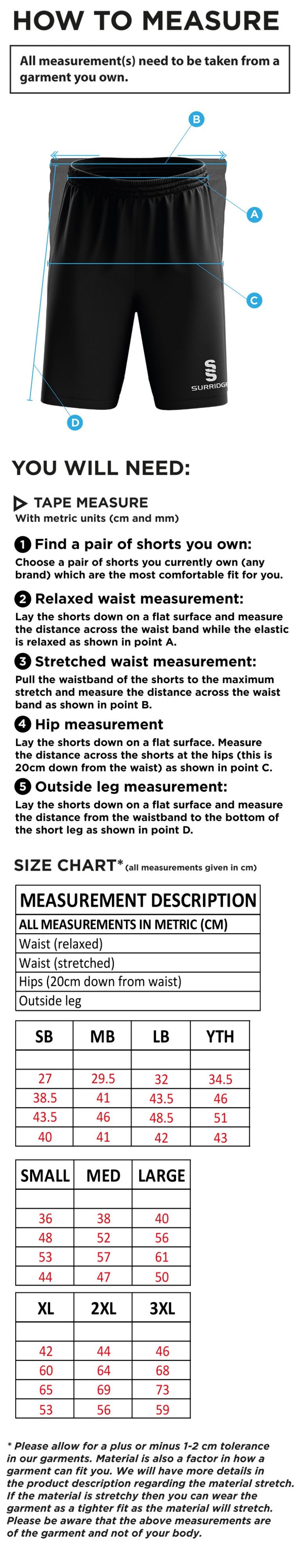 Rockcliffe CC - Ripstop Short - Size Guide