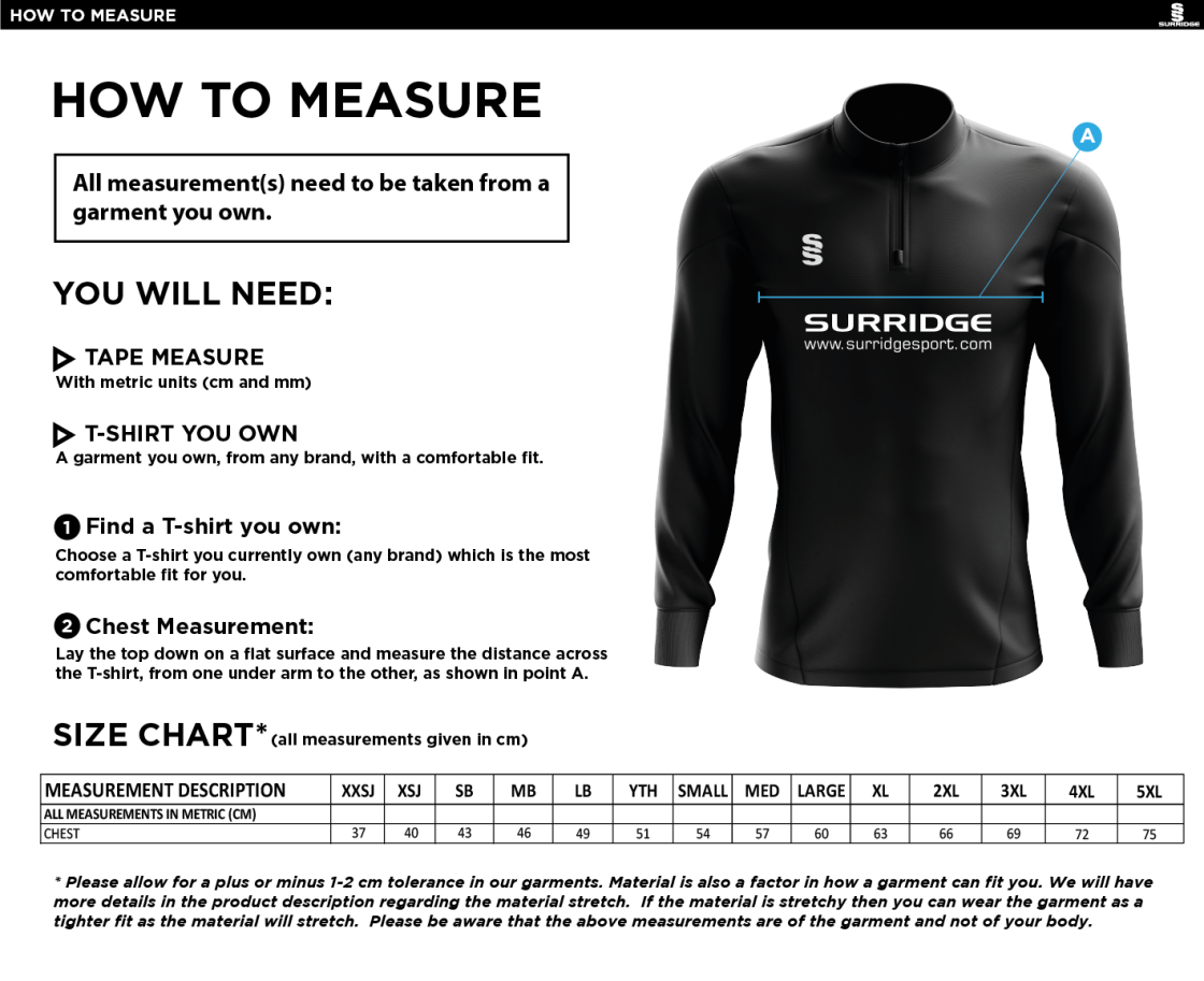 Rockcliffe CC - Blade Performance Top - Size Guide