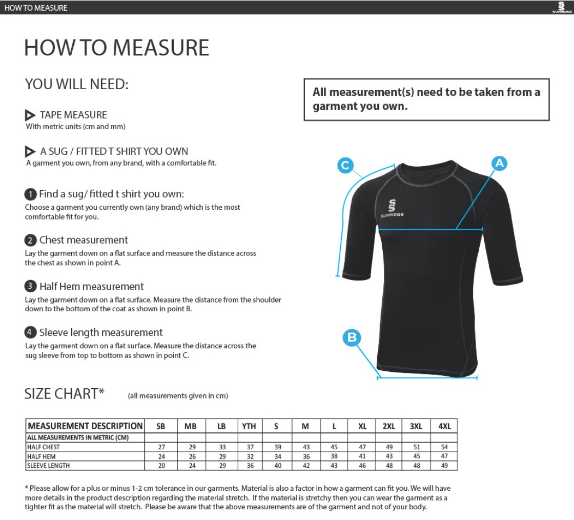 Rockcliffe CC - Premier Short Sleeve Sug - Size Guide