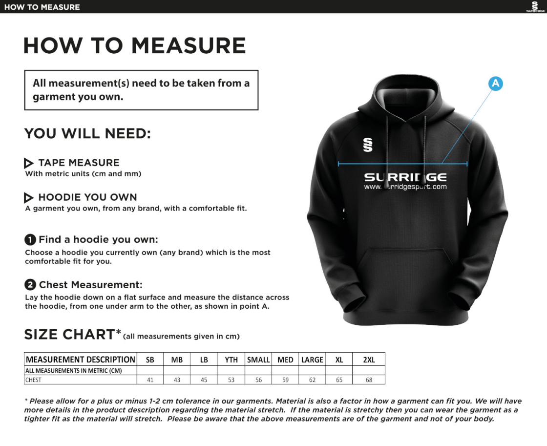 Rockcliffe CC - Blade Hoody - Size Guide