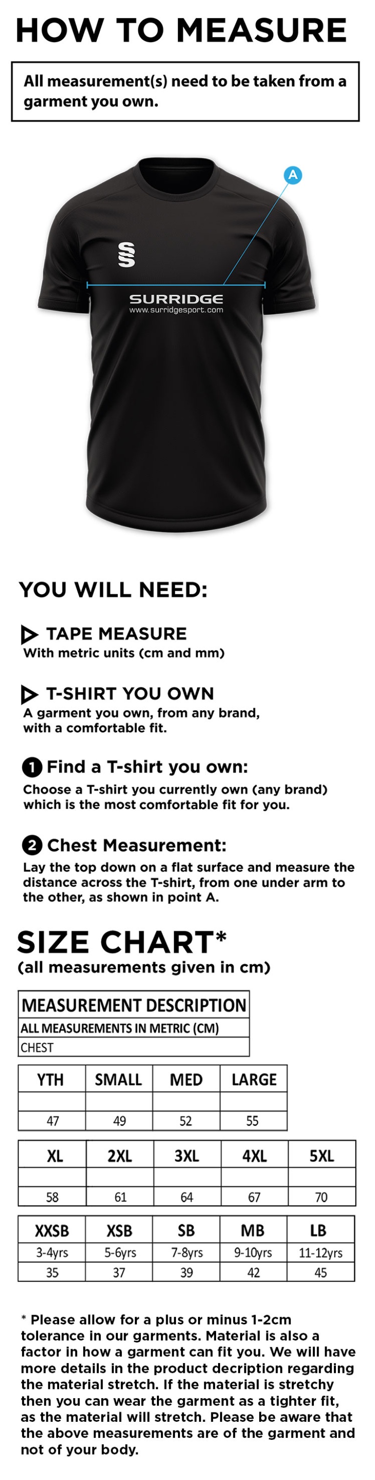 Rockcliffe CC - Blade Polo Shirt - Size Guide