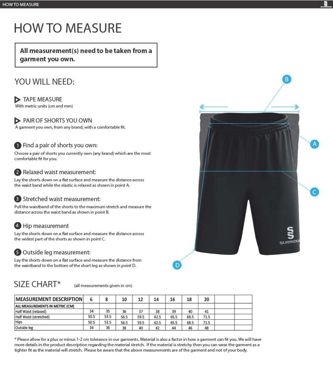 Rockcliffe CC - Women's Ripstop Short - Size Guide