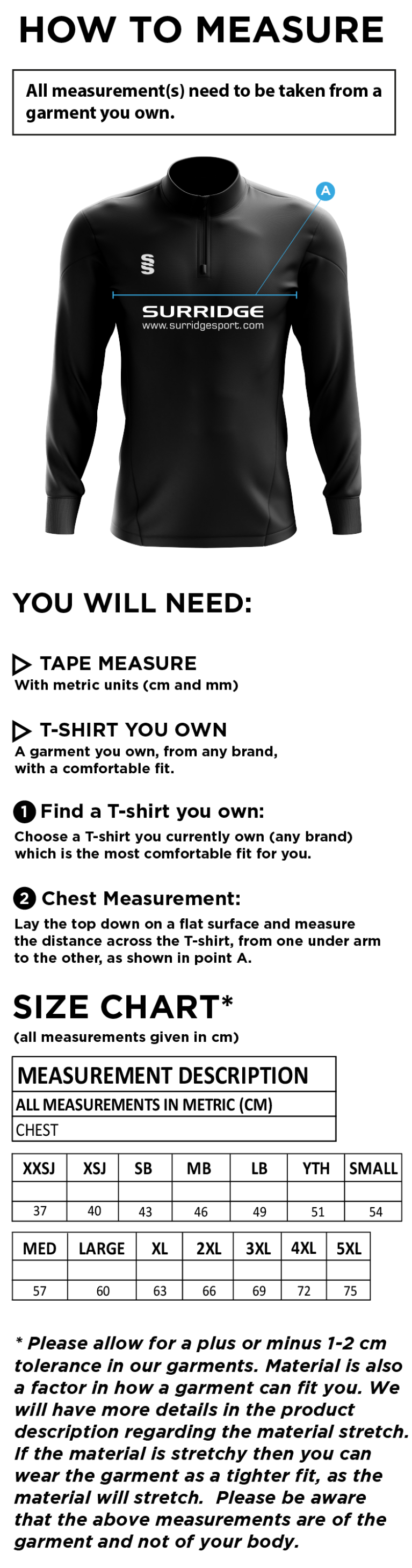 Rockcliffe CC - Blade Performance Top - Size Guide